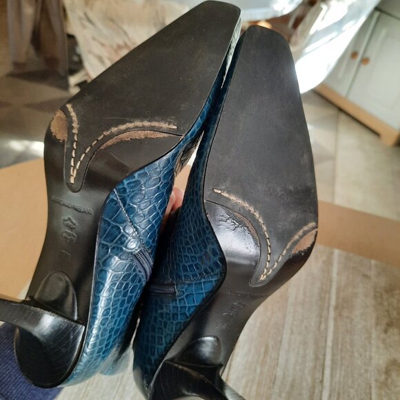 ANTONIO MELANI Miranda Croc Embossed Leather Stiletto Ankle Boot - Teal, Size 7 - Picture 11 of 16